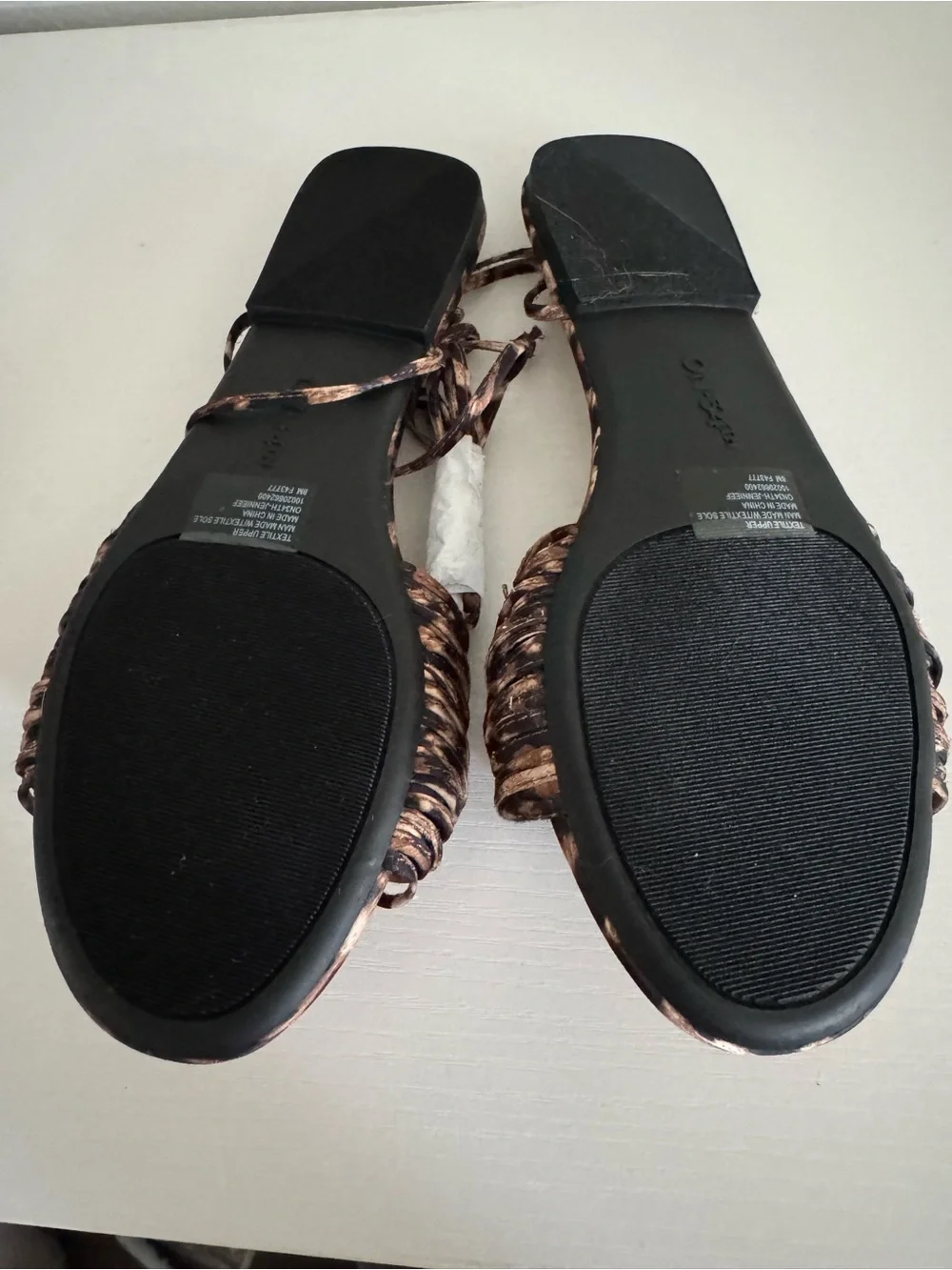 Leopard Print Knot Ankle-Tie Flat Sandals - Brown
